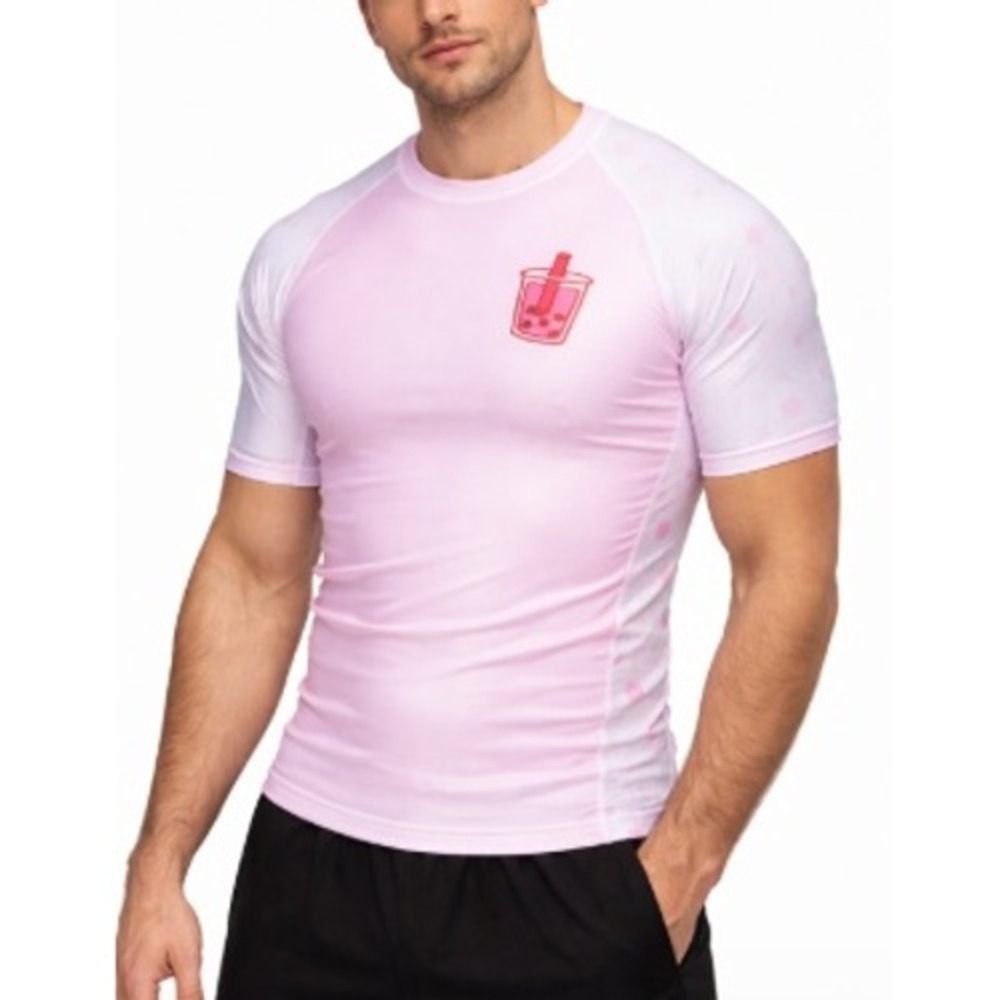 Rolling Society Men's Boba‎ Pink Short Sleeve Compression Rash Guard Size M NWT